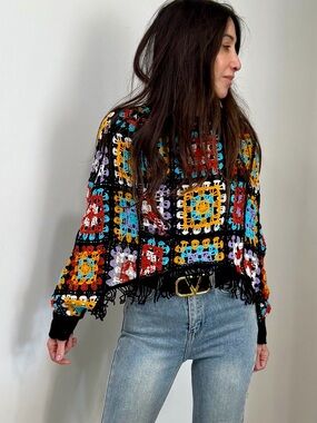 ShopEvelynne Colorful Crochet Patchwork Sweater